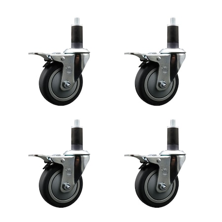 Service Caster 4'' Thermoplastic Rubber Swivel 1-1/4'' Expanding Stem Caster Set Total Lock Brake, 4PK SCC-EXTTL20S414-TPRB-114-4